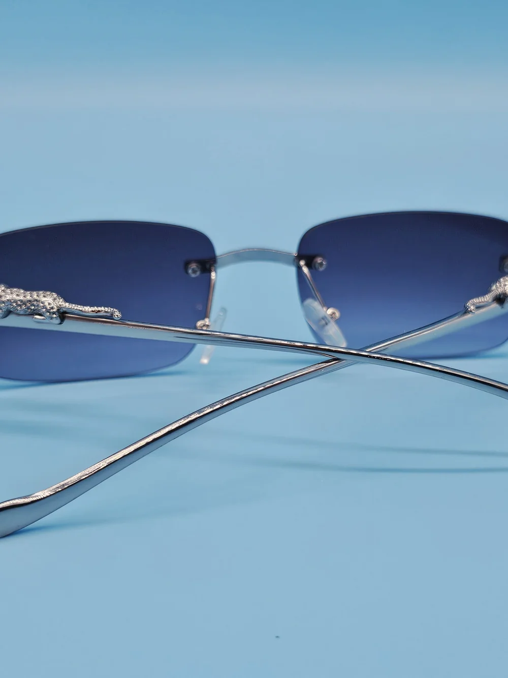 Men's Silver Sunglasses with Blue Lenses